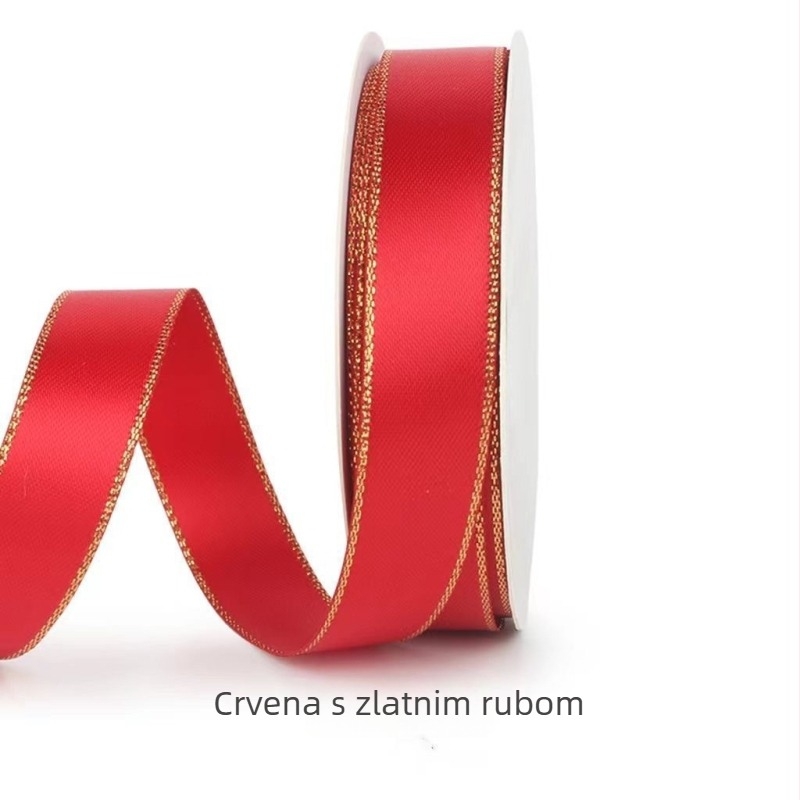 Saten poliester mašna traka s dvostrano zlatnim rubom, mat završetak, jednostrana, spremna za uporabu