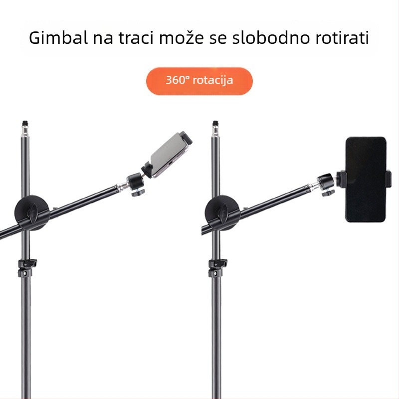 Karbonski držač za mobitel za live streaming s produženim krakom, pogodan za cijevi promjera 16–19 mm, nosivost 2–5 kg