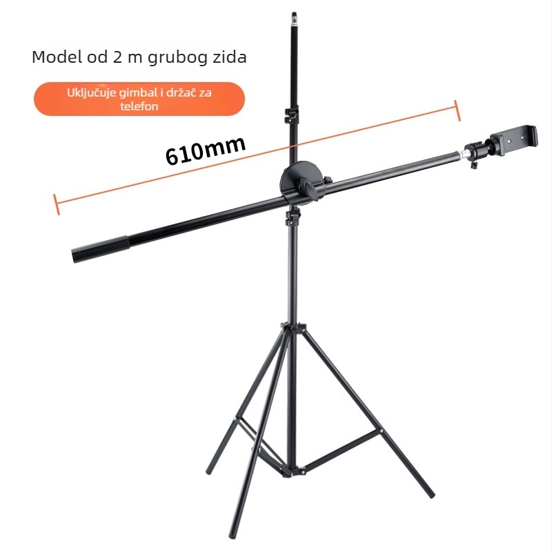 Karbonski držač za mobitel za live streaming s produženim krakom, pogodan za cijevi promjera 16–19 mm, nosivost 2–5 kg