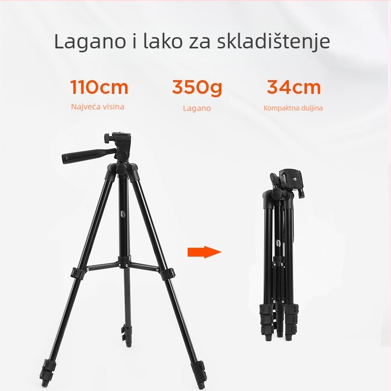 DOFEN tripod za mobitel za livestream — stolni, 3-dijelni, promjer cijevi 15 mm, visina 1.1 m, nosivost 2 kg