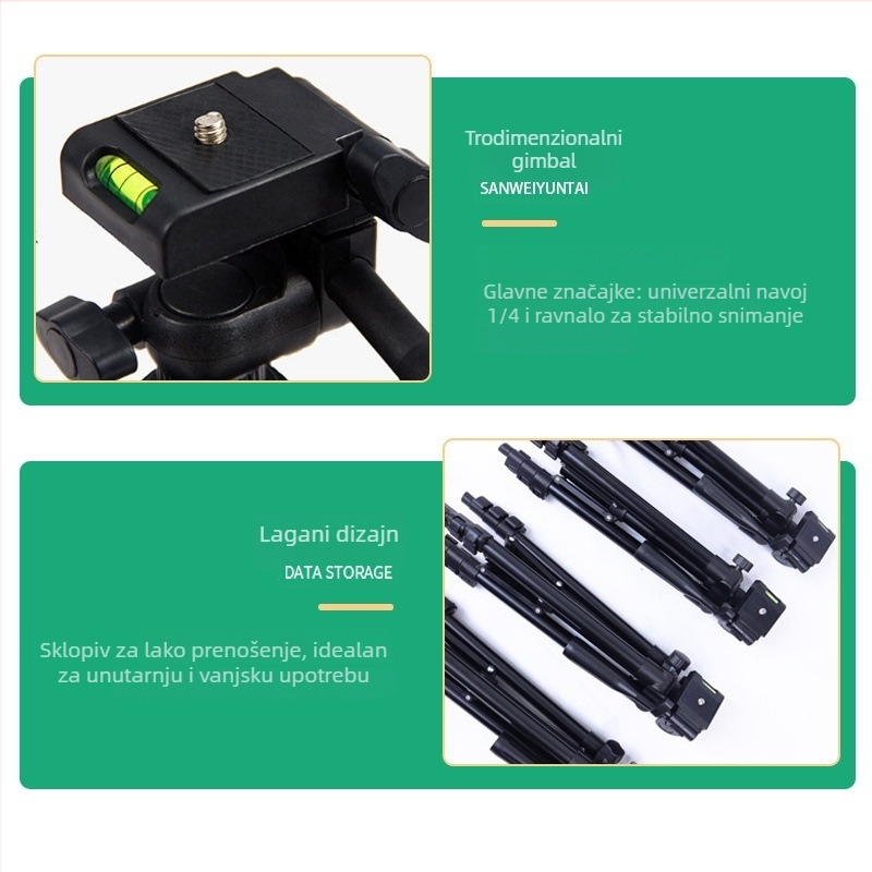 DOFEN tripod za mobitel za livestream — stolni, 3-dijelni, promjer cijevi 15 mm, visina 1.1 m, nosivost 2 kg