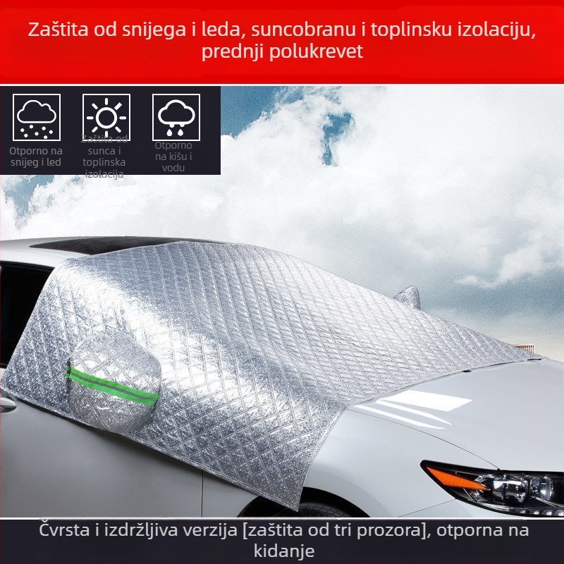 Pokrov za prednje staklo automobila, ojačani Oxford materijal, karirano uzorak, ugradnja tip Card-in, univerzalna prilagodba, mogućnost prilagodbe
