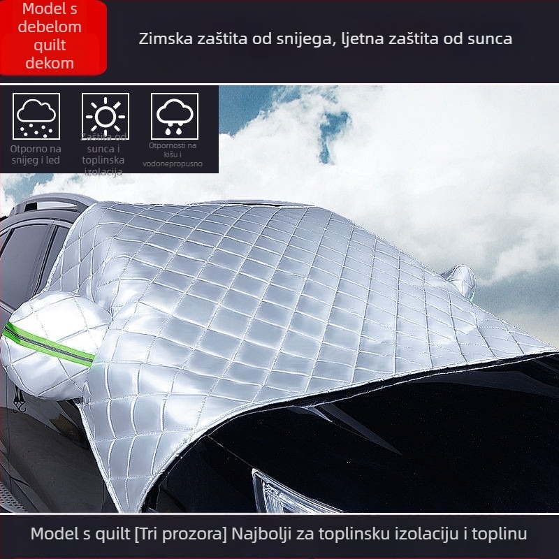 Pokrov za prednje staklo automobila, ojačani Oxford materijal, karirano uzorak, ugradnja tip Card-in, univerzalna prilagodba, mogućnost prilagodbe