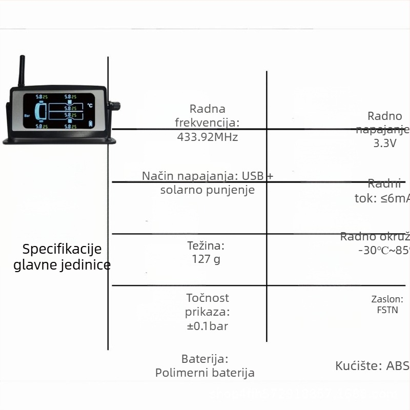 Sistem nadzora tlaka u gumama za teške kamione – 6 senzora tlaka, vanjsko solarno napajanje, digitalni prikaz, visoka preciznost, model HB06T-1506