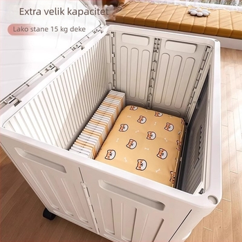Kutija za odlaganje odjeće s preklopnim poklopcem, 0-5 L, PP materijal, prugasti uzorak, s kotačićima