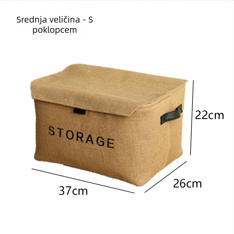 Kutija za pohranu od pamuka i lana sa poklopcem za kućnu upotrebu — sklopiva, prijenosna, 5–10 L, otporna na prašinu i vlagu, za odjeću i sitnice