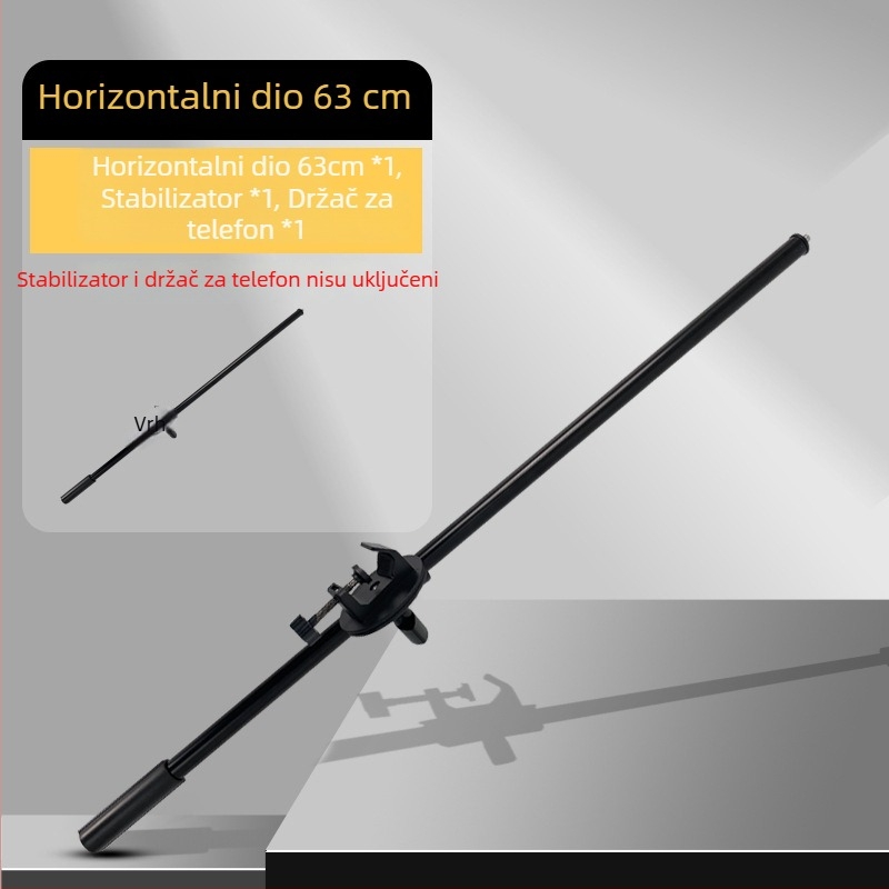 Podni stativ s horizontalnim ramenom za live streaming s tabletom/telefonom; Materijal: željezna cijev; Nosivost: 2–5 kg; Promjer cijevi: 16–19 mm; Broj čvorova: 1; Težina: 180 g