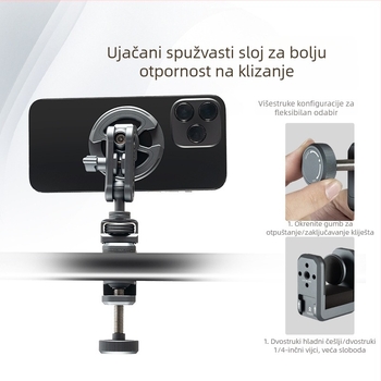 Foto-stativ od aluminijske legure, 2-sekcijski dizajn, nosivost 1–3 kg, radna visina 50 mm, težina 105 g, marka Eivf log