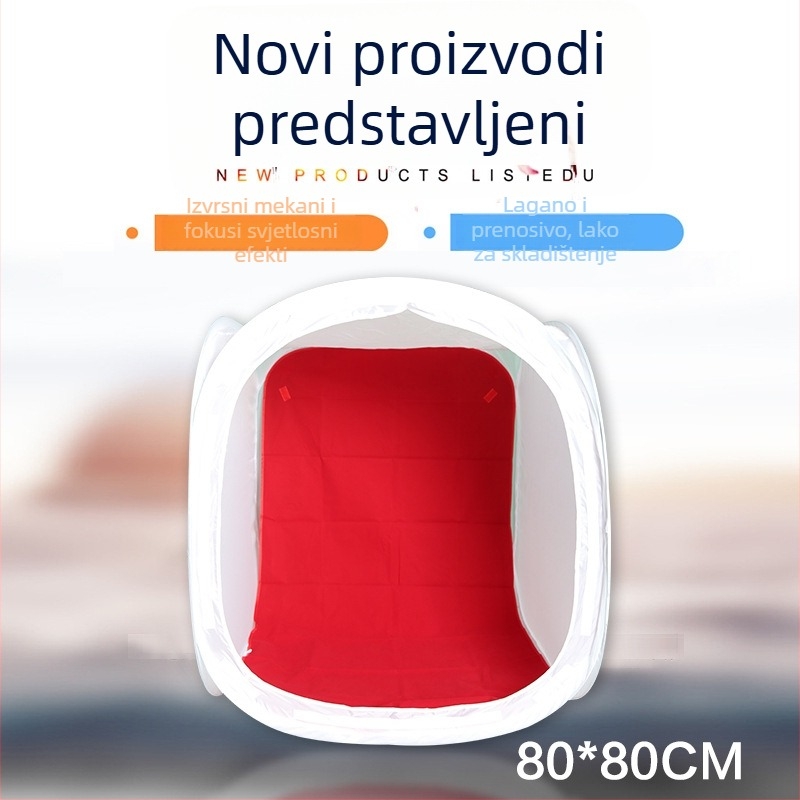 Prijenosni Soft Light Box za fotografiranje proizvoda; materijal: mekana svjetlosna tkanina; unutrašnjost s bijelom flokiranom površinom; višestruka funkcionalnost; uključuje 4 boje pozadina; težina 1–4 kg