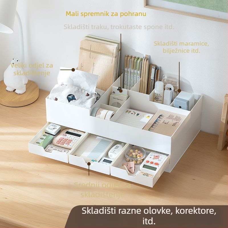 Stolna kutija za pohranu SD-9166, PP plastika, s ladicom i držačem za olovke, 100% novi materijal