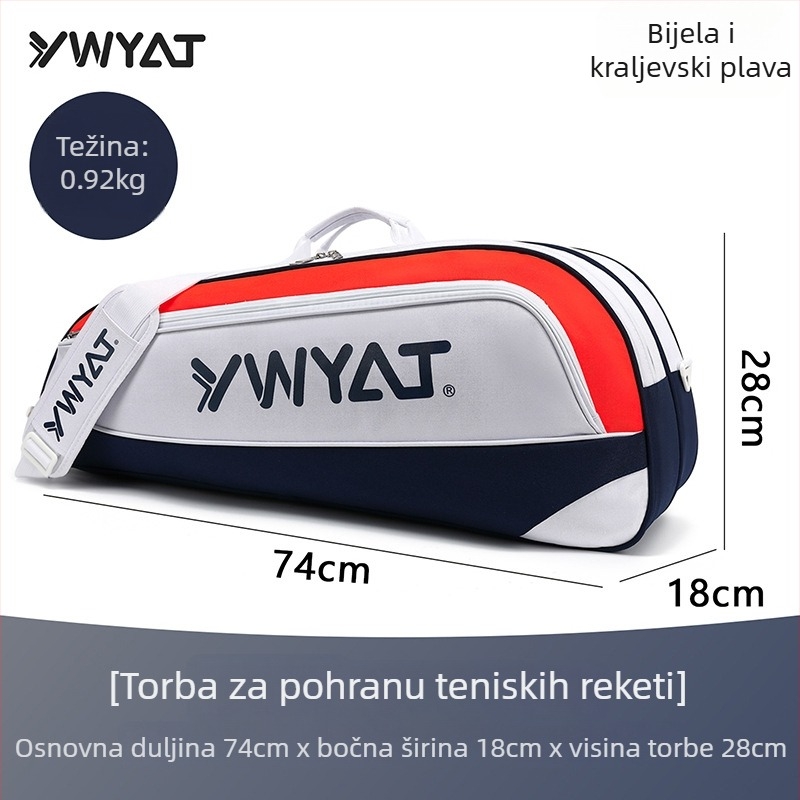 Sportska torba za badminton i tenis s velikim kapacitetom, odvojeni pretinac za rekete, platno i poliester, marka YWYAT