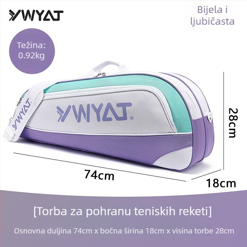 Sportska torba za badminton i tenis s velikim kapacitetom, odvojeni pretinac za rekete, platno i poliester, marka YWYAT