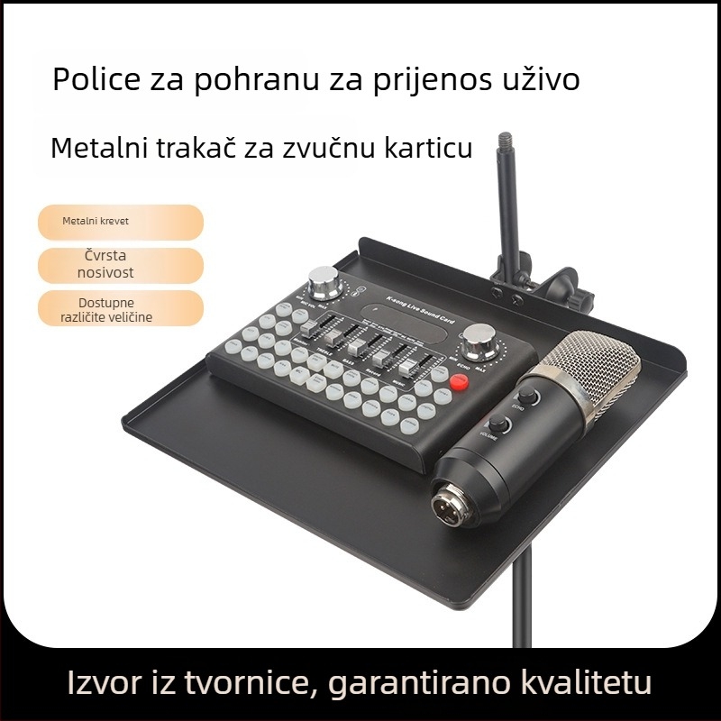 Metalni stalak za mikrofon s ladicom za zvučnu karticu, model Sound Card Tray, od HZM&C, za prijenos uživo