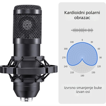 BM700 USB Kondenzatorni Mikrofon za Živo Emitiranje s Kardioidnim Uzorkom, 20 Hz–20 kHz, SNR ≥85 dB, USB Kompletna Sada
