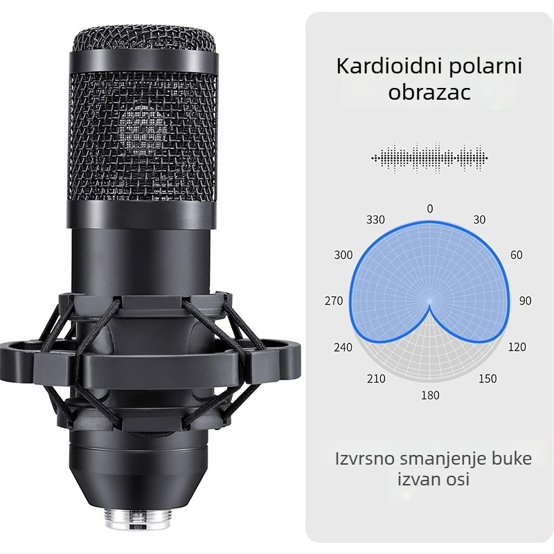 BM700 USB Kondenzatorni Mikrofon za Živo Emitiranje s Kardioidnim Uzorkom, 20 Hz–20 kHz, SNR ≥85 dB, USB Kompletna Sada