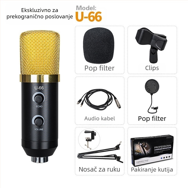 BM700 USB Kondenzatorni Mikrofon za Živo Emitiranje s Kardioidnim Uzorkom, 20 Hz–20 kHz, SNR ≥85 dB, USB Kompletna Sada