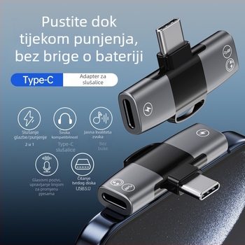 Dualni USB-C audio adapter – 2-u-1 za pozive i glazbu, inline kontrola, vanjsko snimanje, Android kompatibilan