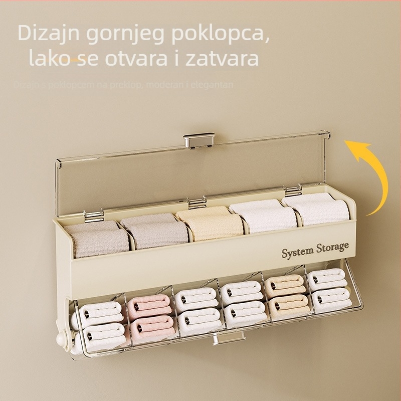 Kutija za odlaganje donjeg rublja, zidna, bez bušenja, s pregradama, kapacitet 18 L, plast PP+PET, model 6470