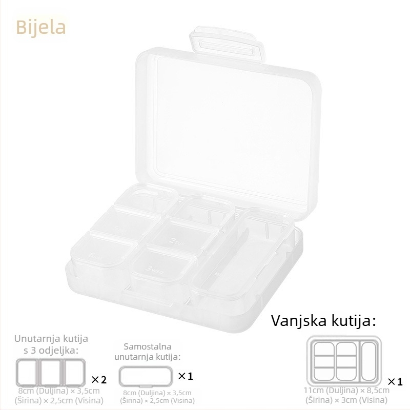 Kutija za tablete od PP plastike, tjedni organizator s 7/9 pretincima, preklopni poklop, prašnosti otporna, prijenosna, mogućnost tiskanja logotipa