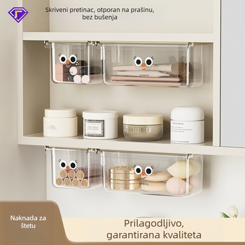 Kutija za kozmetiku s ladicom i kliznim poklopcem, PET+ABS plastika, 1 odjeljak, ispod stola — za kozmetiku i uredske potrepštine