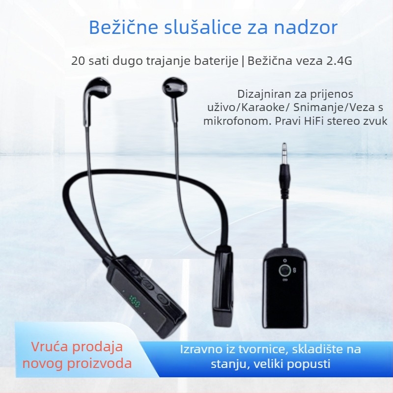 Bežične slušalice za nadzor uživo – veza 1 na 2, Bluetooth 5.3, trajanje baterije 3–6 sati, frekvencijski raspon 20 Hz–20 kHz