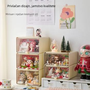 Kutija za stolno skladištenje otporna na prašinu, PS+PET plast, kapacitet 12 L, pregrade, može se slagati, set od 8 komada