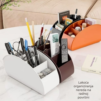 Stolni organizator za kozmetiku i olovke s pet odjeljaka, plastični materijal, moderan minimalistički dizajn