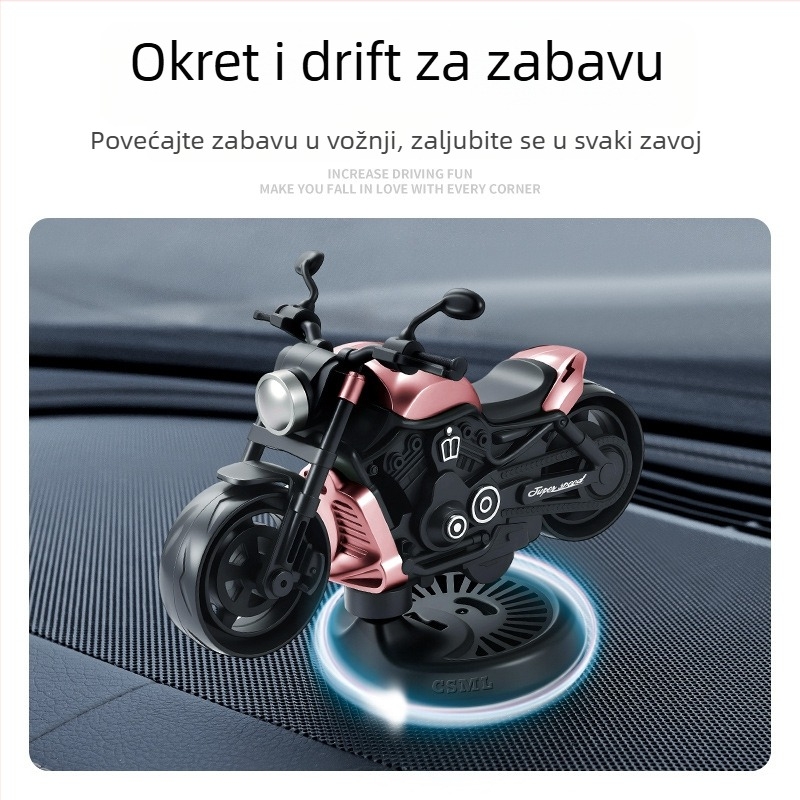Auto aromaterapijski ukras s rotirajućim drift-modelom motocikla od legure; miris voće, limun; materijal plastika; isparavanje 61–90 dana; rok trajanja 3 godine; mogućnost prilagođavanja