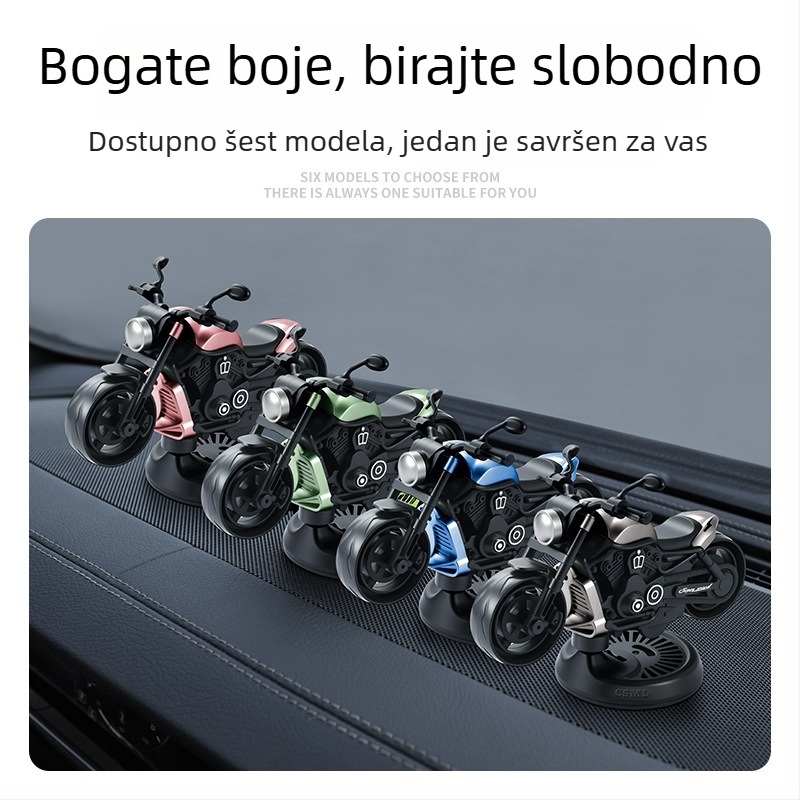 Auto aromaterapijski ukras s rotirajućim drift-modelom motocikla od legure; miris voće, limun; materijal plastika; isparavanje 61–90 dana; rok trajanja 3 godine; mogućnost prilagođavanja