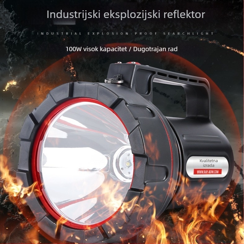 Prijenosna LED svjetiljka, otporna na eksplozije, snažno svjetlo — baterija 4000mAh, snaga 1000W, domet do 500 m, punjiva