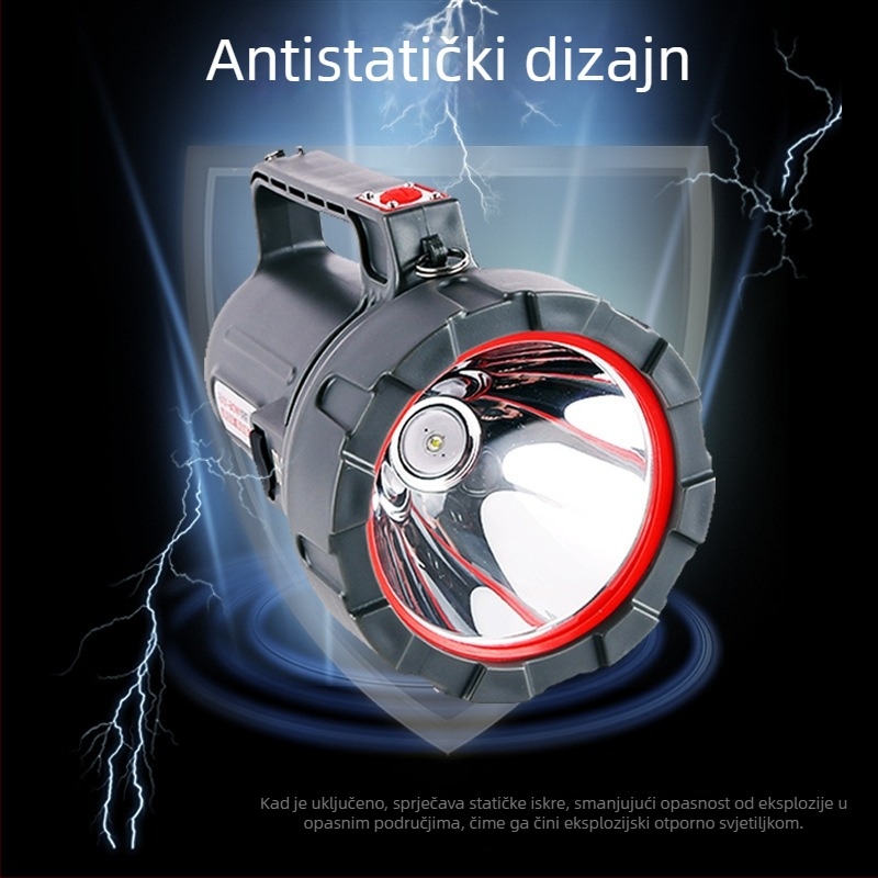 Prijenosna LED svjetiljka, otporna na eksplozije, snažno svjetlo — baterija 4000mAh, snaga 1000W, domet do 500 m, punjiva