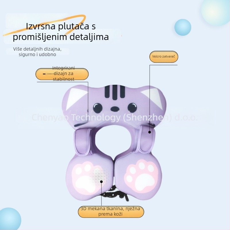 Dječji plivački prsten s podrškom ispod pazuha — protiv prevrnuća i gušenja, prilagodljiva sigurnost; bez nadavanja; unutarnji mikro-kapsularni polimerni sloj + 3D zdravi materijal