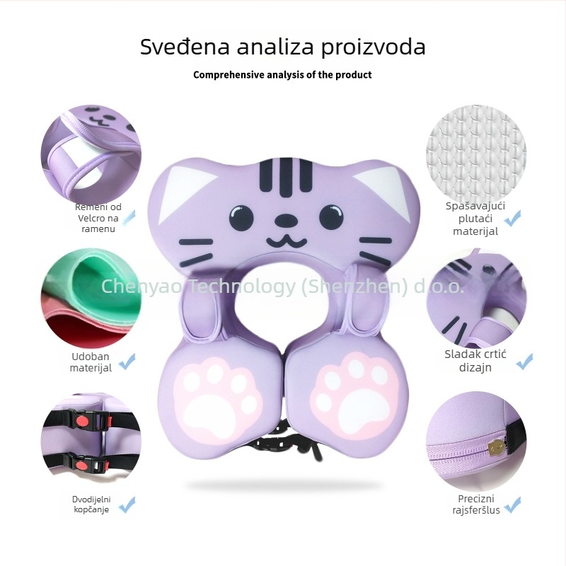 Dječji plivački prsten s podrškom ispod pazuha — protiv prevrnuća i gušenja, prilagodljiva sigurnost; bez nadavanja; unutarnji mikro-kapsularni polimerni sloj + 3D zdravi materijal