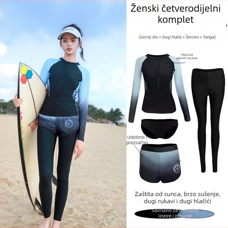 Ženski dvodijelni surf kupaci kostim s dugim rukavima i dugim hlačama, zaštita od sunca, brzo suši, za ronjenje i plivanje