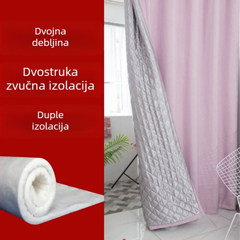 Zvukopodporna zavjesa za spavaću sobu i dnevni boravak, quiltirana, 70–90% zatamnjenje, konopno vlakno, srebrno reljefno završno