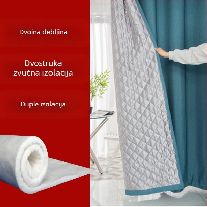 Zvukopodporna zavjesa za spavaću sobu i dnevni boravak, quiltirana, 70–90% zatamnjenje, konopno vlakno, srebrno reljefno završno