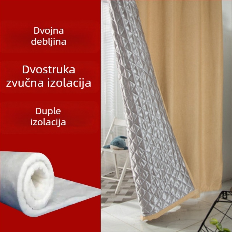 Zvukopodporna zavjesa za spavaću sobu i dnevni boravak, quiltirana, 70–90% zatamnjenje, konopno vlakno, srebrno reljefno završno
