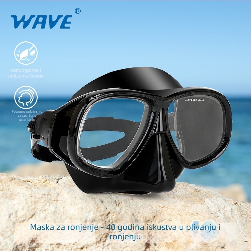 Wave Prozirne silikonske naočale za ronjenje s lećama od kaljenog stakla, anti-fog, silikonska traka za glavu