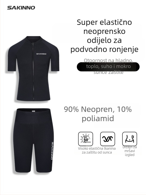 2mm set za ronjenje za parove – gornji dio s kratkim rukavima i kratke hlače, brzo sušenje, toplina, zaštita od sunca, unisex