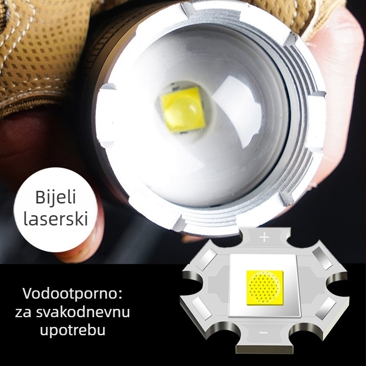 LED svjetiljka s teleskopskim zumom, 30 W, 6000 mAh, domet najmanje 500 m, trajanje baterije 5 h