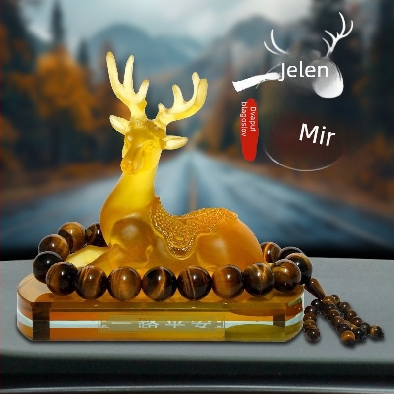 Auto ukras na ploči instrumenata s motivom jelena, smola, crtani stil, držač parfema za unutarnju dekoraciju