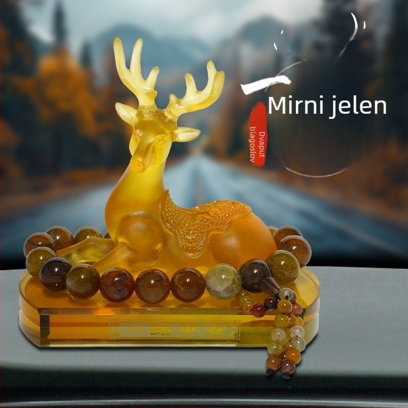 Auto ukras na ploči instrumenata s motivom jelena, smola, crtani stil, držač parfema za unutarnju dekoraciju