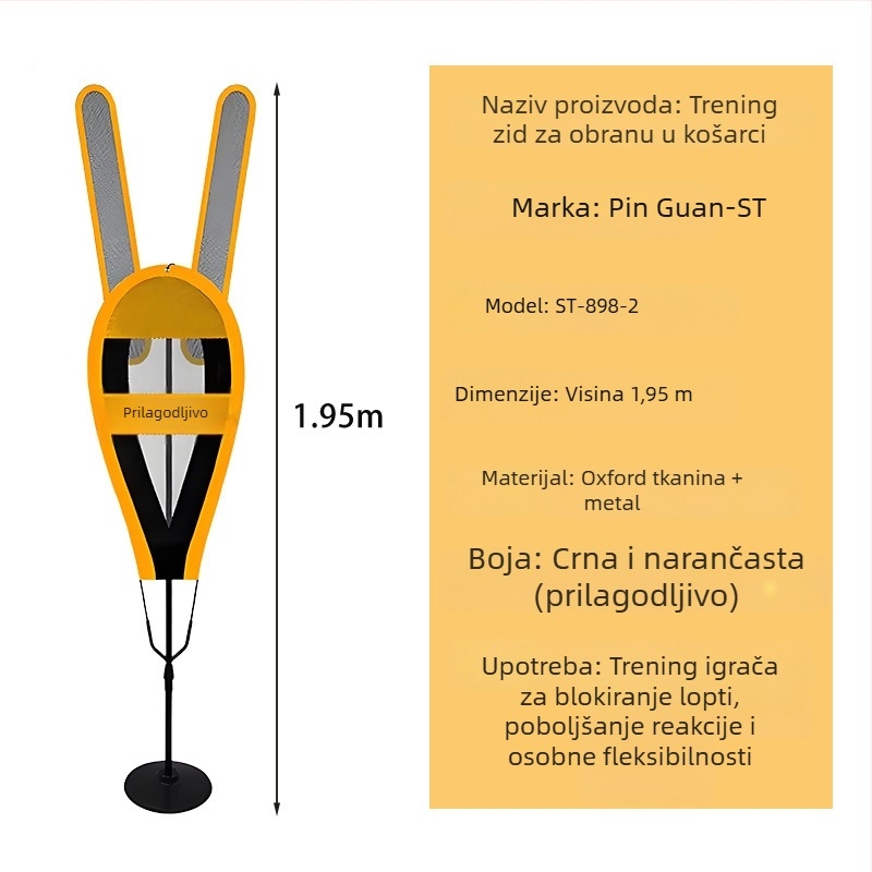 Trening maneken za obranu u košarci, s podesivom visinom i pokretnim rukama — konstrukcija od gume, metala i poliestera; Crown marka