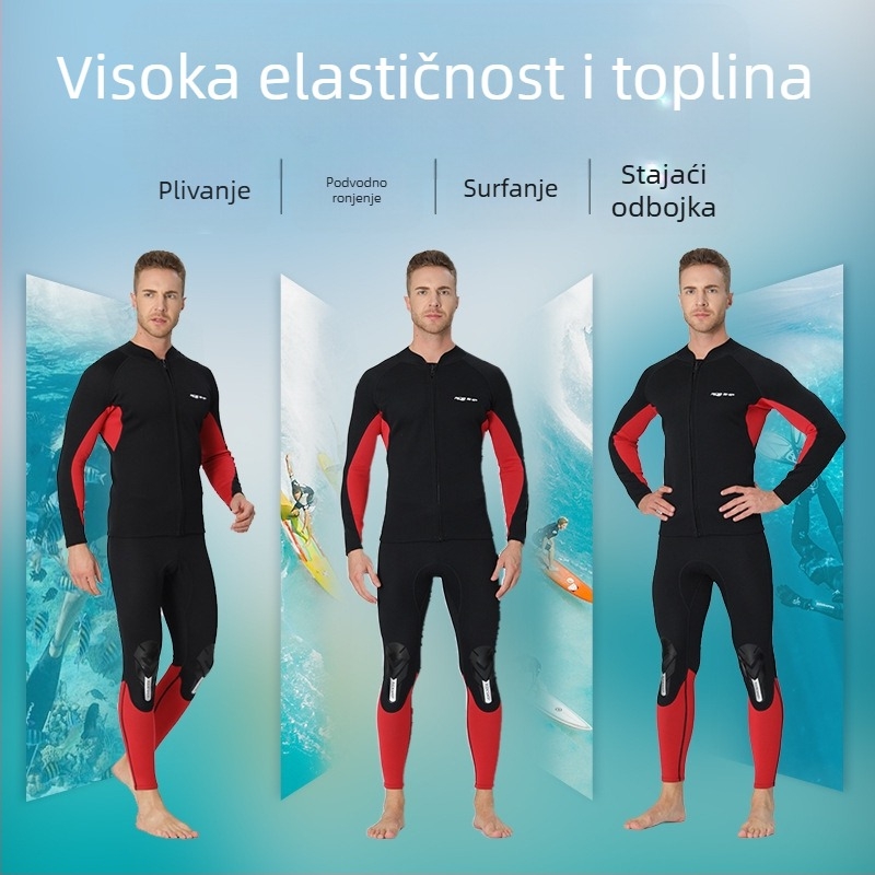 Dvo-dijelni 1.5 mm neoprenski kostim od najlona – unisex, toplo za ronjenje i plivanje (gornji dio s dugim rukavima + hlače)