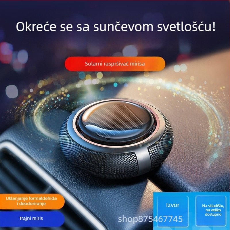 Automobilski miris i aromaterapija – solarni rotirajući mirisni držač za središnju konzolu, Osmanthus drveni ton, metalni držač, 5–10 ml, 31–60 dana