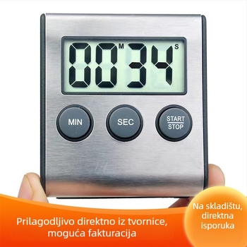 Kuhinjski elektronički štoperica s alarmom i LCD zaslonom — četvrtasti kućište od 304 nehrđajućeg čelika, napajanje baterijom, elektronički mehanizam