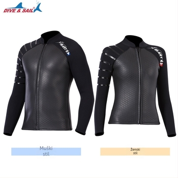 Jakna za ronjenje 3 mm SCR neoprena s sjajnom kožom i najlonom, unisex, topla za ronjenje i snorkeling