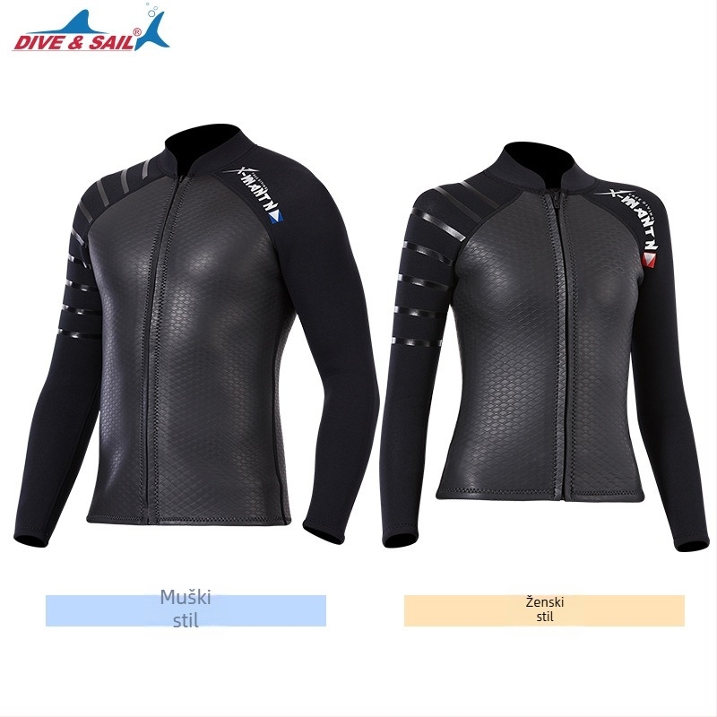 Jakna za ronjenje 3 mm SCR neoprena s sjajnom kožom i najlonom, unisex, topla za ronjenje i snorkeling