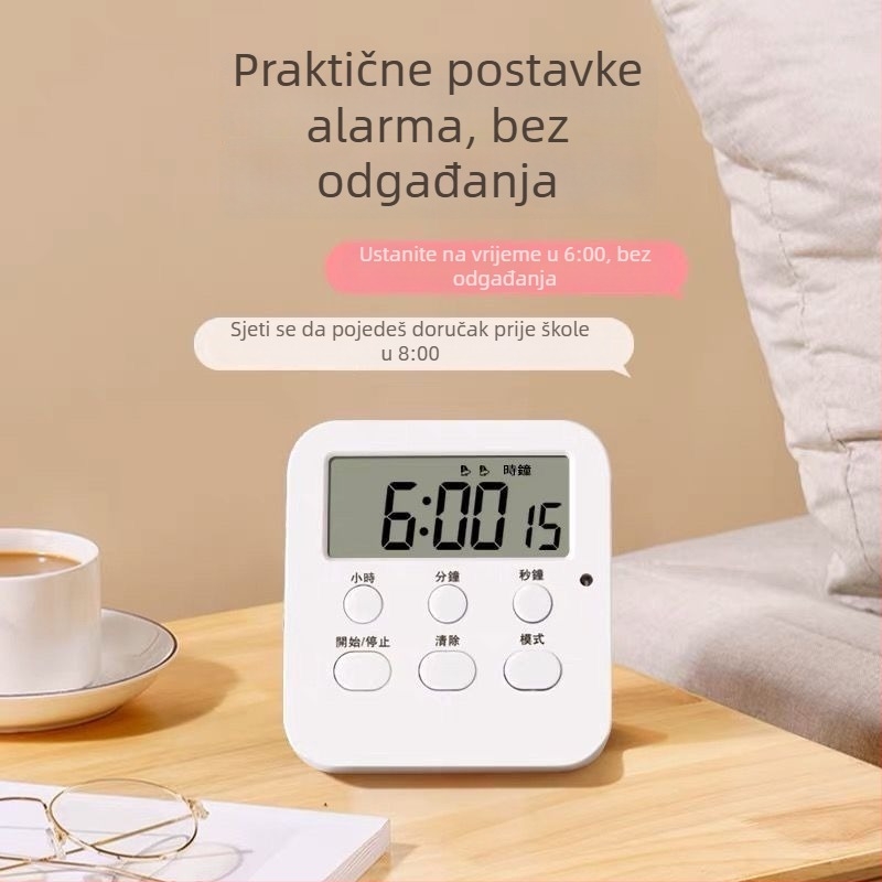 Višenamjenski stolni mjerač vremena za učenje sa tihim alarmom, ABS kućište, mehanički pogon, pokazivački zaslon, napajanje suhim baterijama