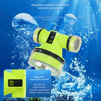 Potapljački čelni LED svjetiljak s dugim dometom, IPX8 vodootporna, Punjiva, podvodno svjetlo za ribolov (Materijal: ABS; IPX8; Punjivo; Na glavi)